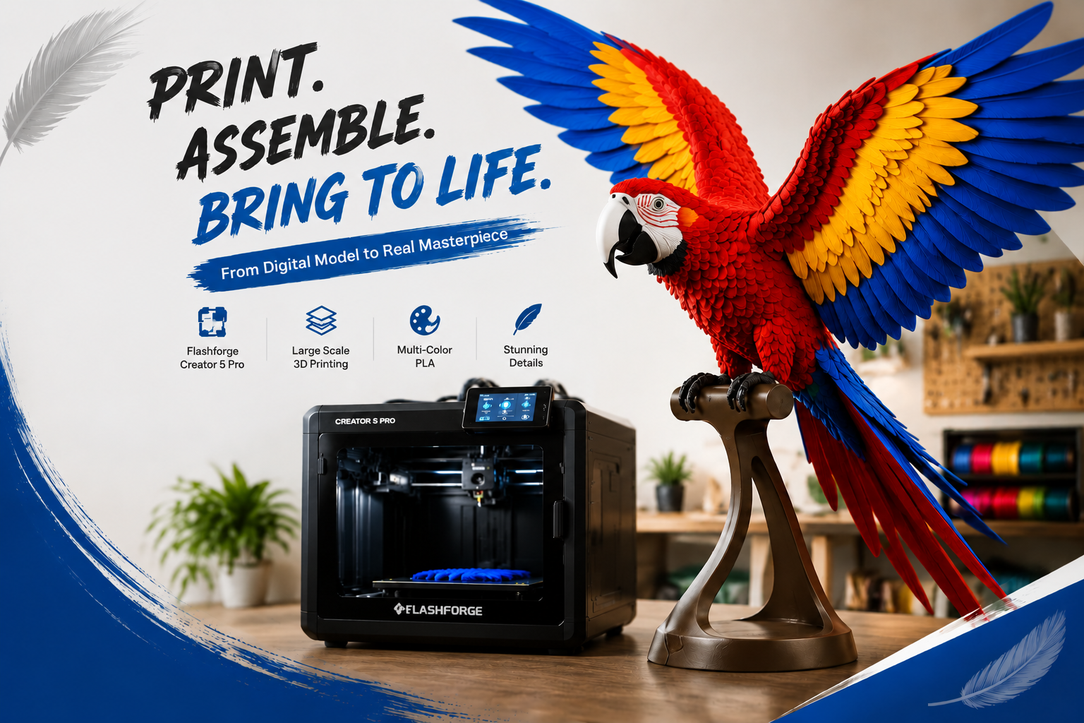 Printing a Life-Size Macaw with Flashforge Creator 5 Pro: A Colorful 3D Printing Project