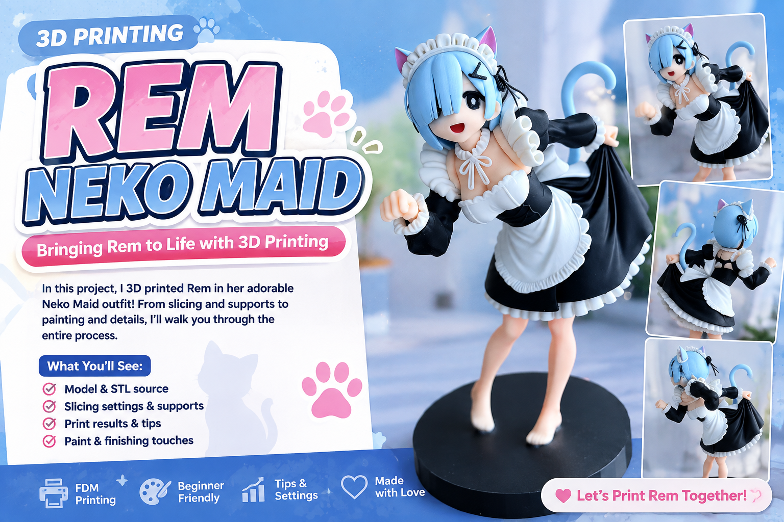 3D Printing Rem Neko Maid: From STL File to a Finished Anime Figure