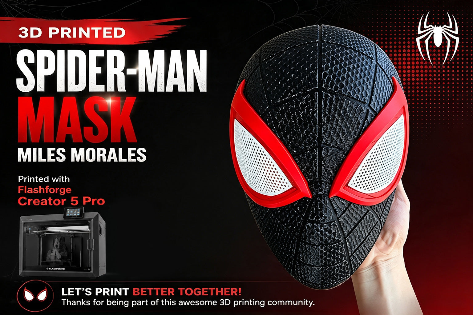 Printed a Miles Morales Spider-Man Mask with the Flashforge Creator 5 Pro – Here's What We Learned