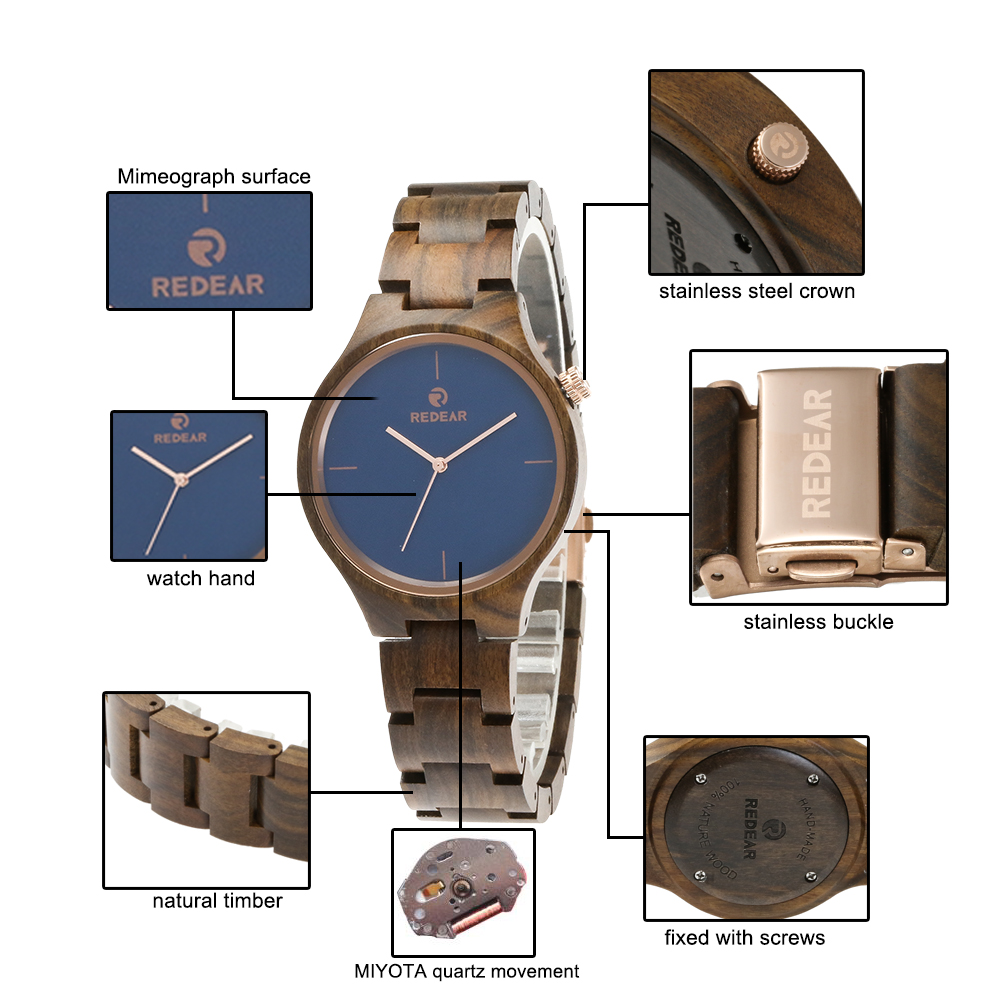 Redear SJ1603-4 Wooden Quartz Watch Male