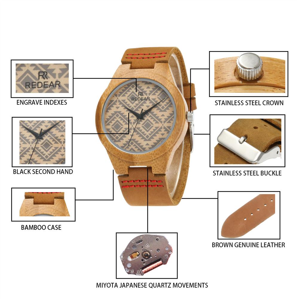 Redear SJ1448-6 Wooden Quartz Watch- Male Brown