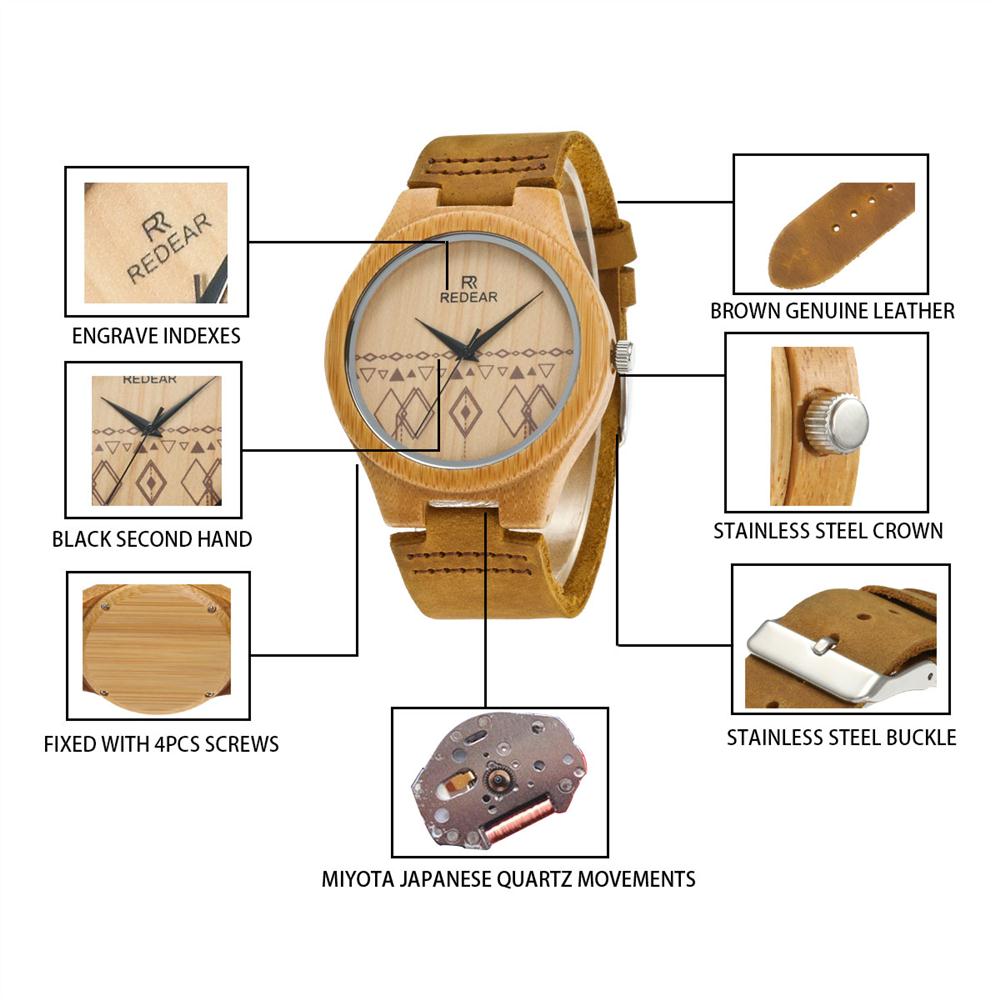Redear SJ1448-2 Wooden Quartz Watch-Male Brown