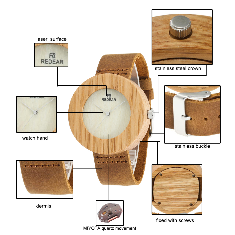 Redear SJ1522 -1 Wooden Quartz Watch- Female Brown