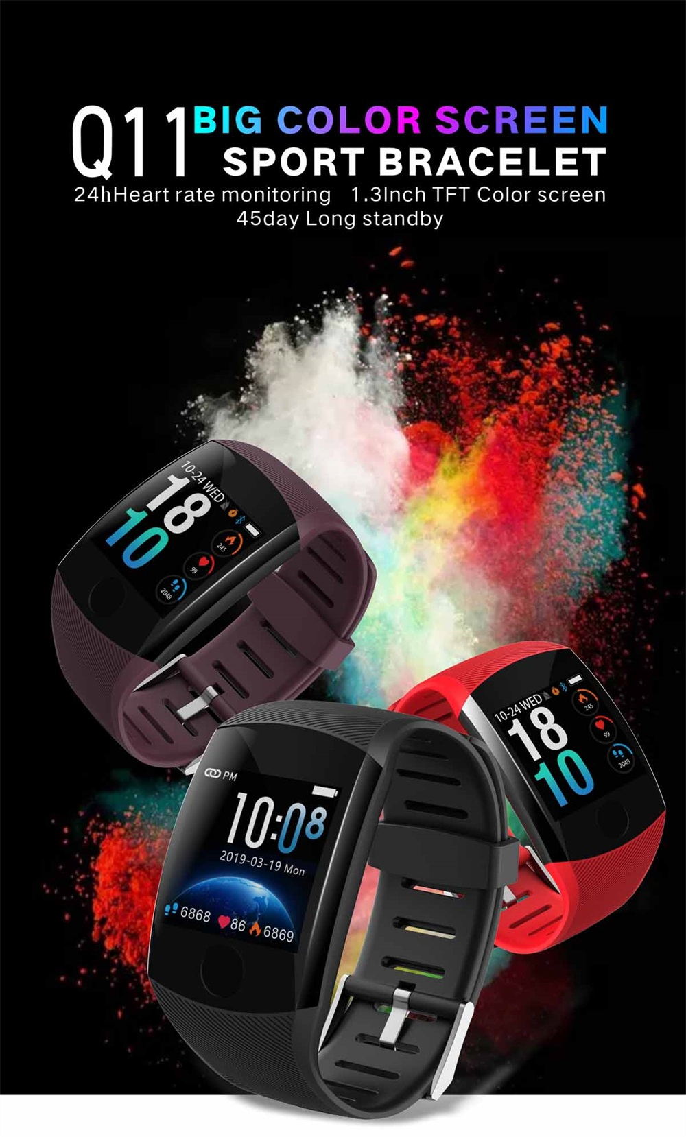 q11 color screen sport smart bracelet
