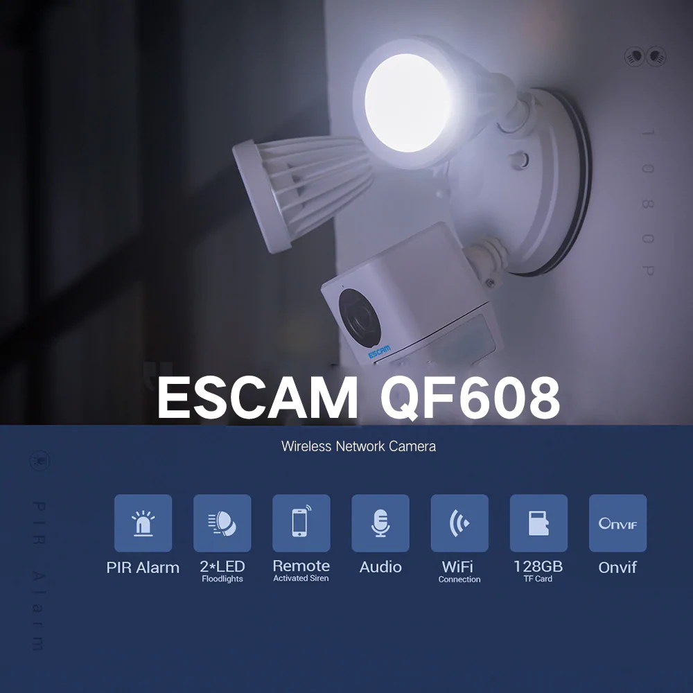 escam qf608 led floodlight wifi ip camera