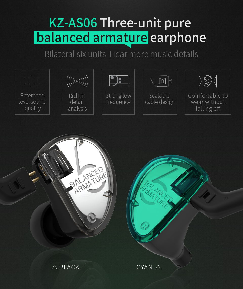 kz as06 in-ear stereo earphones