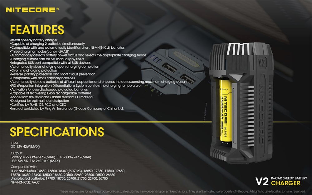 new nitecore v2 6a in-car speedy battery charger