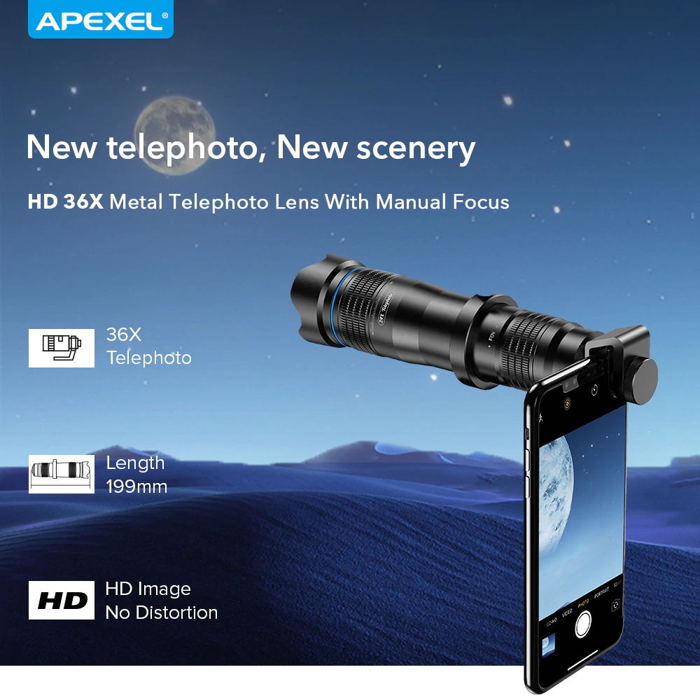 apexel metal telescope telephoto lens apl-js36x