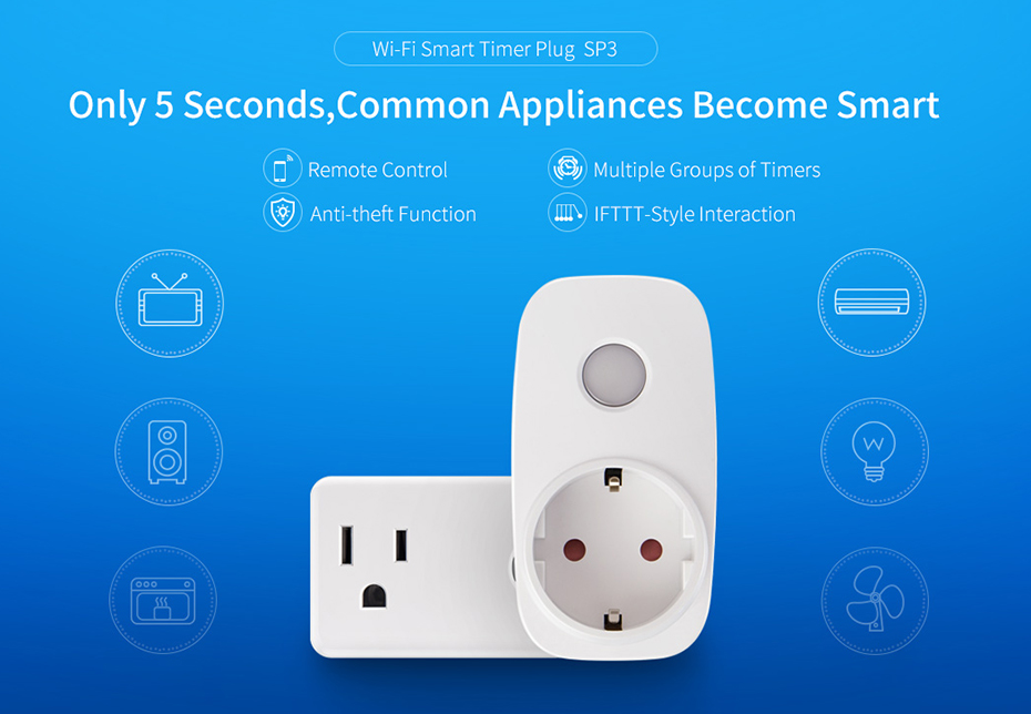 Broadlink SP3 Intelligent Home Plug Outlet Remote Control for iOS Android APP