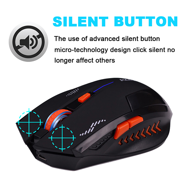 AZZOR Wireless Slient Computer Gaming Mouse Rechargeable Adjustable DPI
