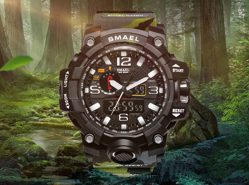 SMAEL 1545B Men Watch Dual Time Camouflage Waterproof LED Digital Watch