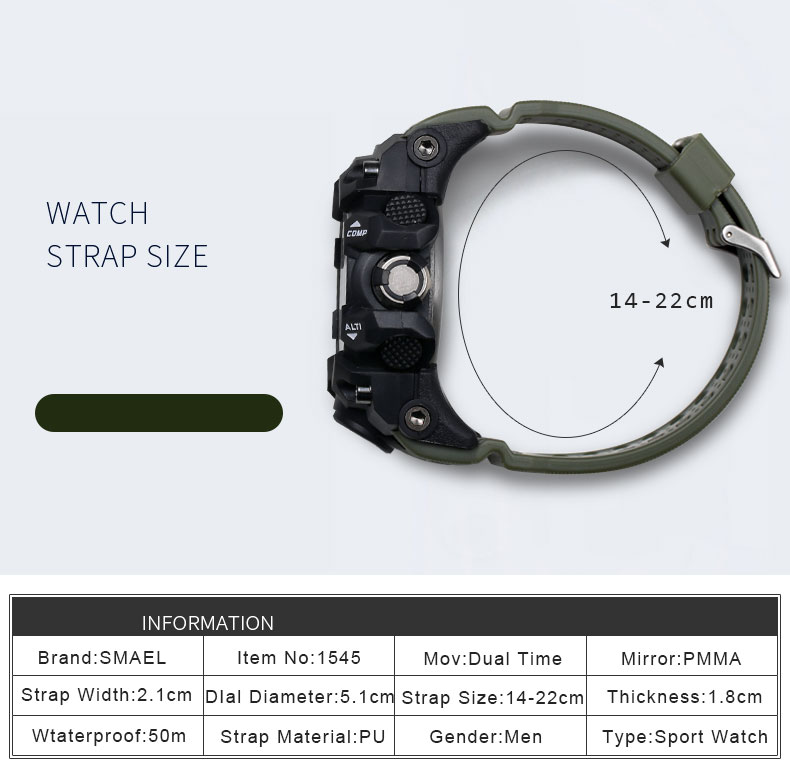 SMAEL 1545 Dual Display Men Watch Shock Resistant Waterproof Digital Clock