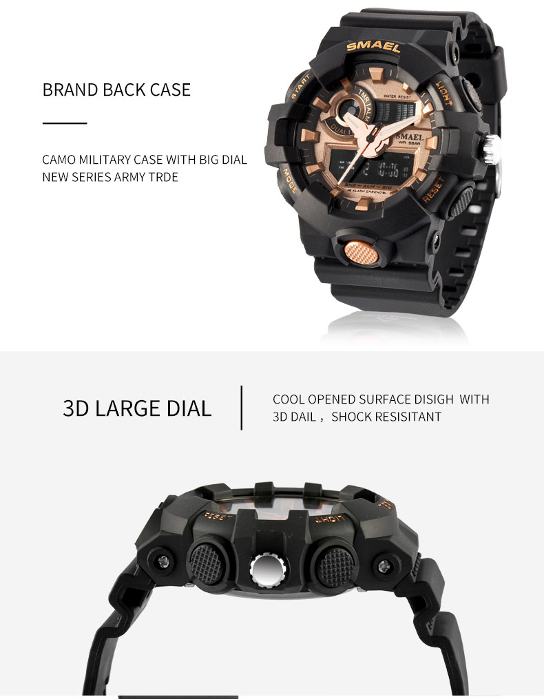 SMAEL 1642 Men's Sport Waterproof Watch LED Dual Display Military Clock