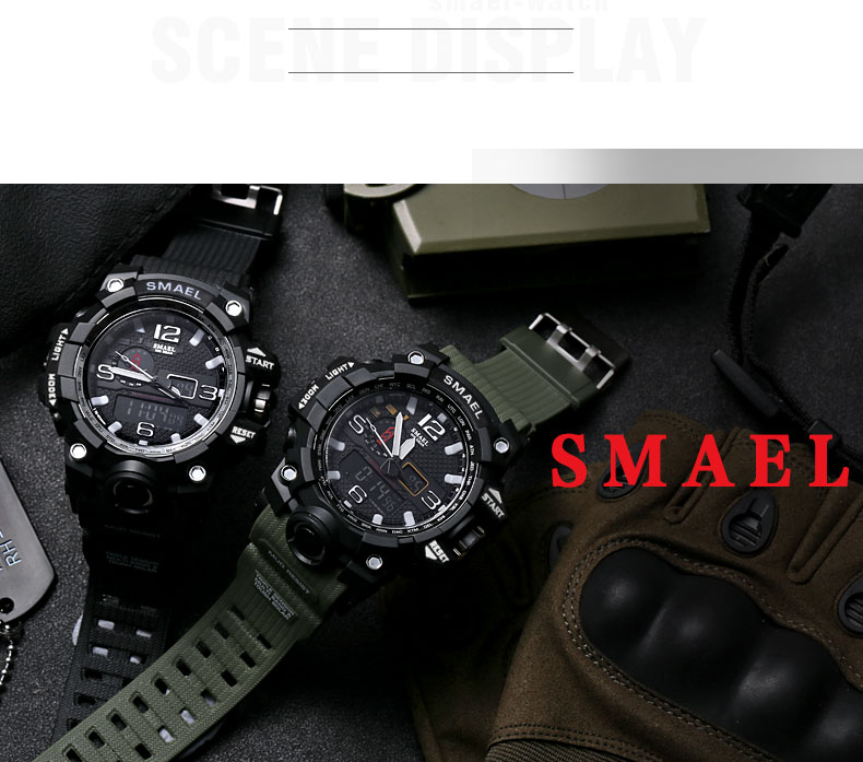 SMAEL 1545 Dual Display Men Watch Shock Resistant Waterproof Digital Clock