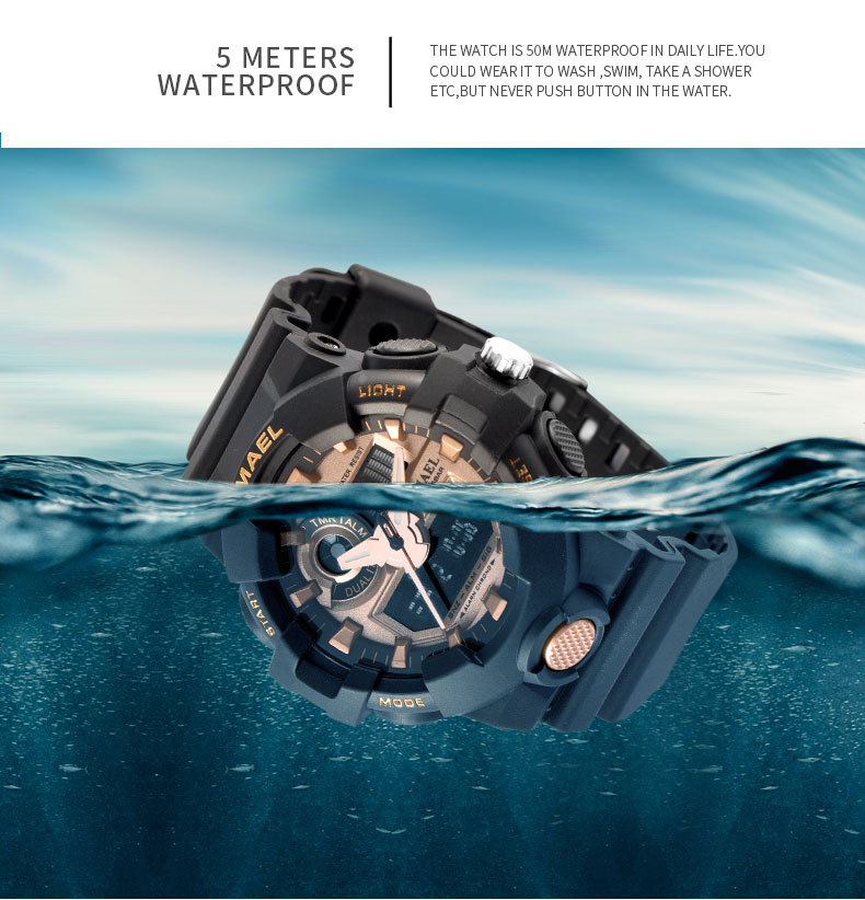 SMAEL 1642 Men's Sport Waterproof Watch LED Dual Display Military Clock