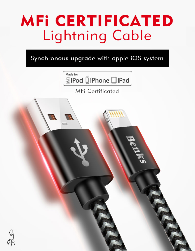 benks mfi lightning charger cable