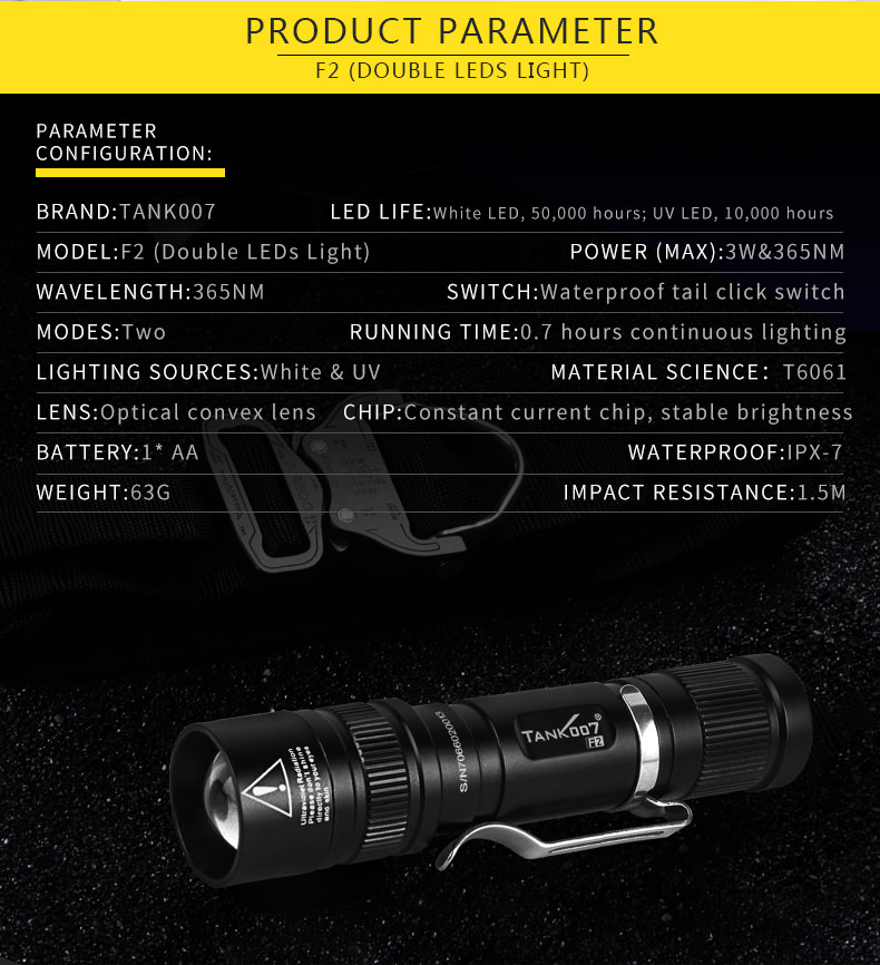 tank007 f2 led flashlight