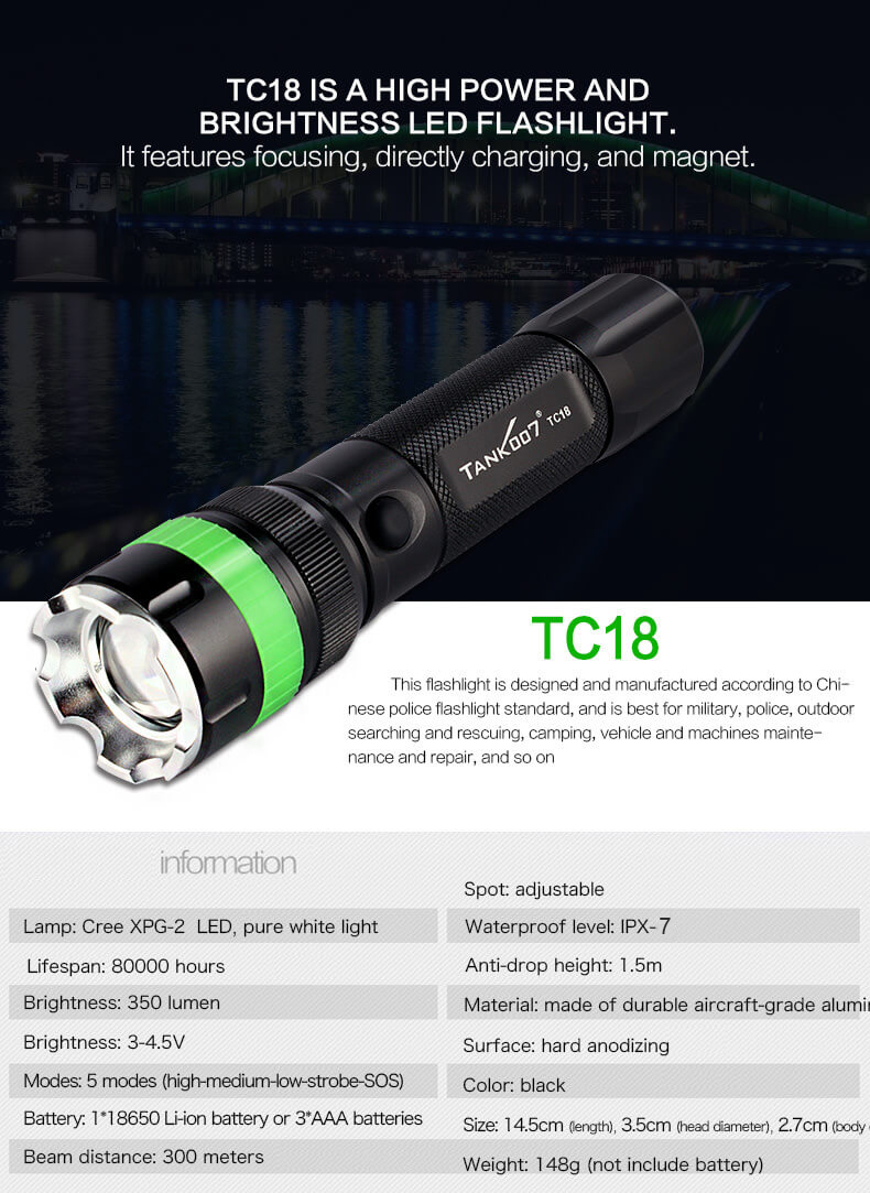 tank007 tc18 rechargeable flashlight