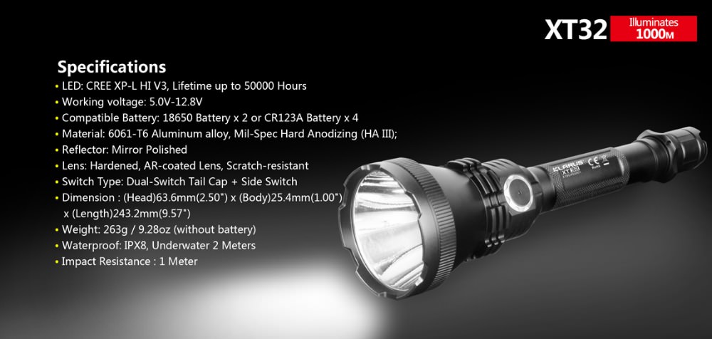 xt32 tactical led flashlight