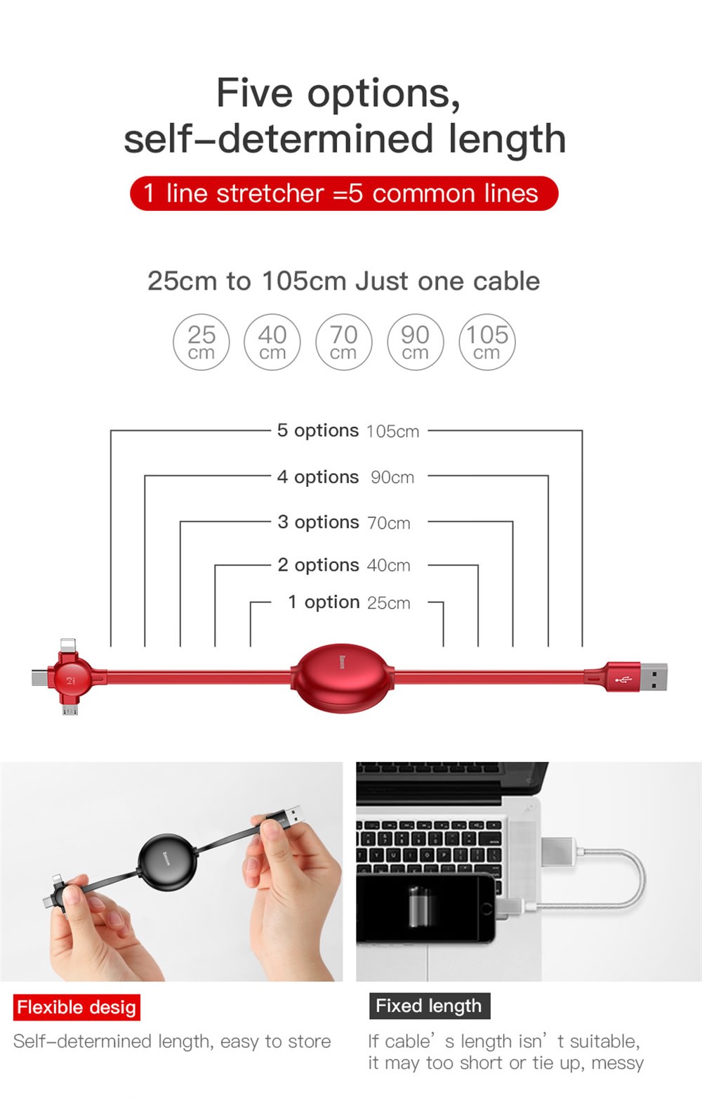 baseus 3 in 1 micro usb cable