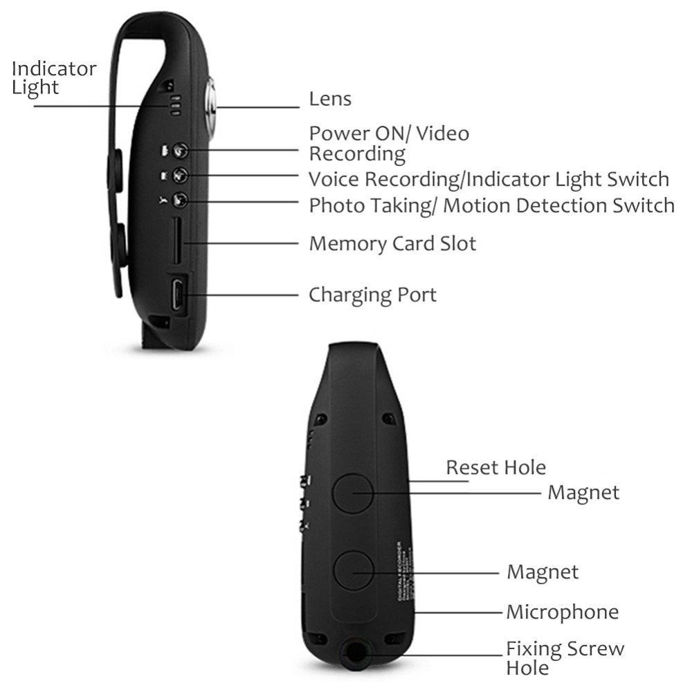 JZZH IDV007 Mini Intelligent Clip-On Camera HD Noise Reduction Recording Pen