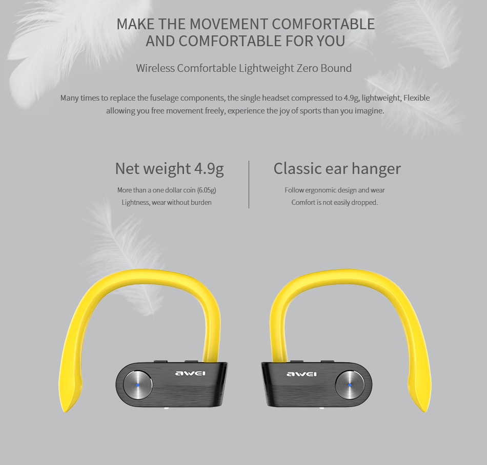 AWEI T2 Wireless Bluetooth V4.2 Headset Sweat-proof TWS True with Microphone