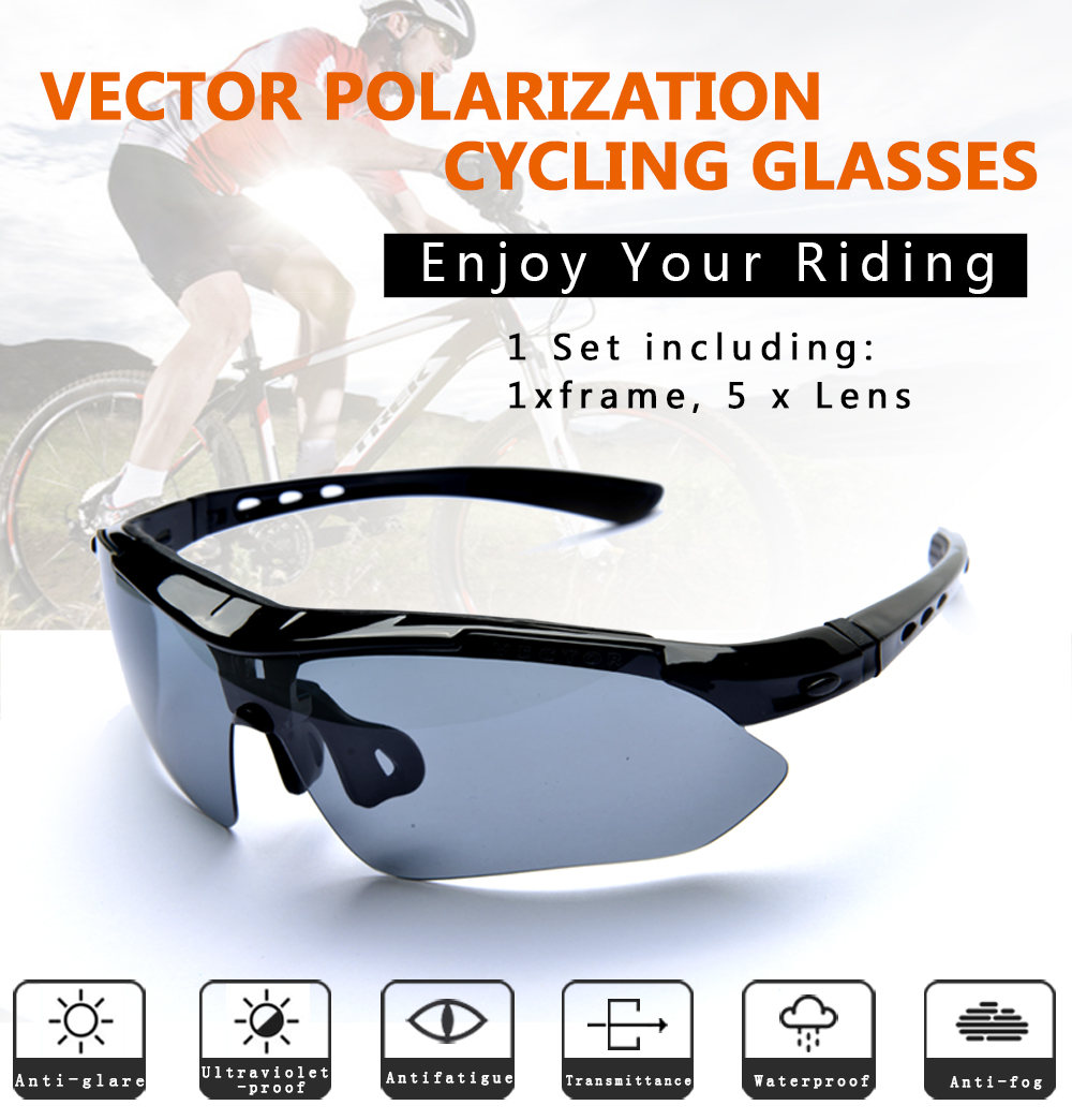 VECTOR ACC30018 Polarized Sports Sunglasses Men Women Road Cycling Glasses 5 Lens