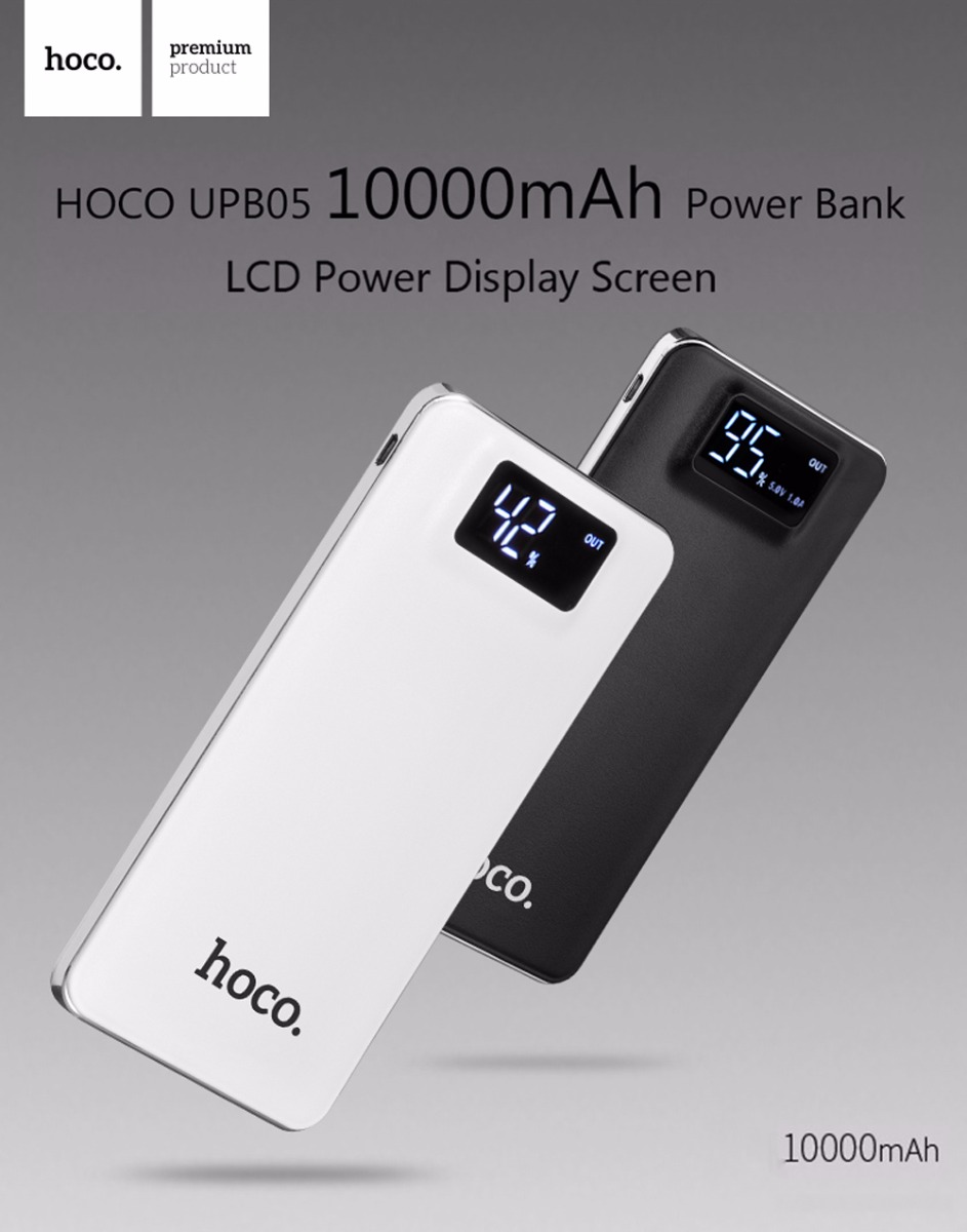 HOCO UPB05 10000mAh Dual USB Power Bank Portable LED Electric Torch with LCD Screen