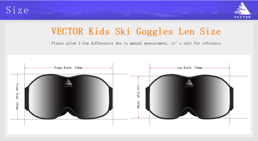 VECTOR Kids Ski Goggles UV400 Anti-fog Winter Girls Boys Eyewear