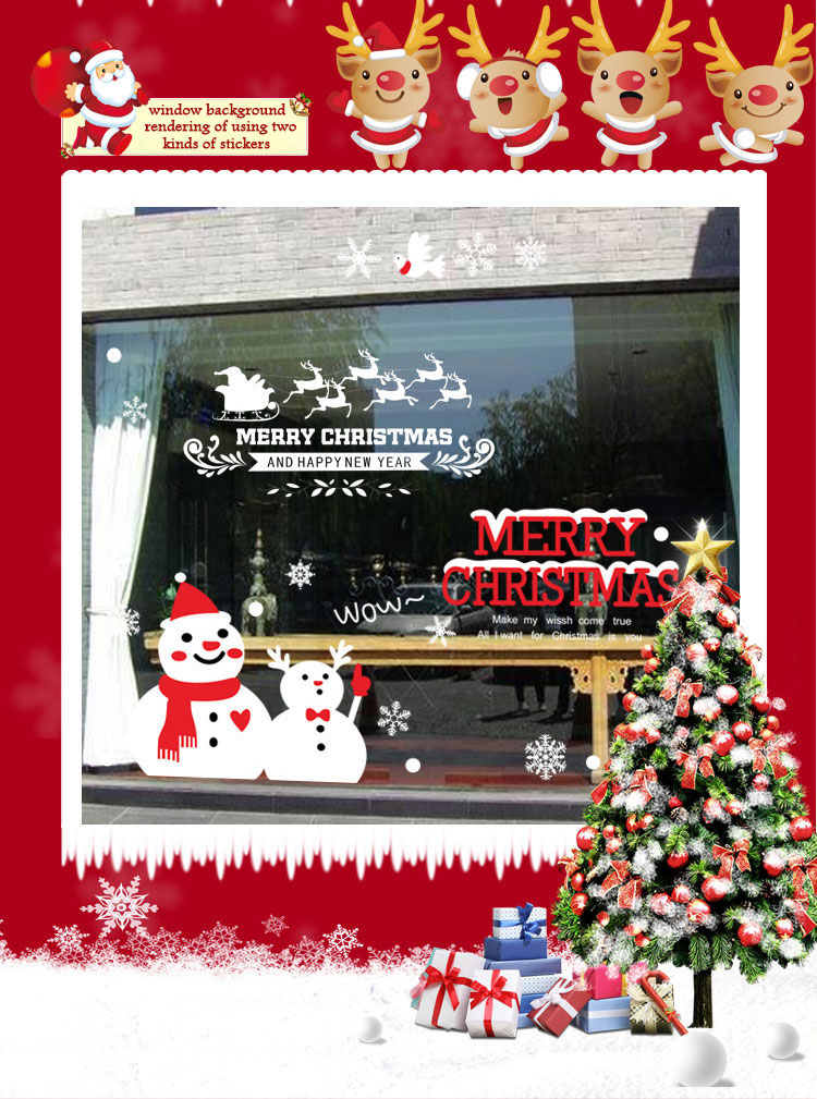 Christmas Snowman Wall Stickers Window Glass Background Decoration Painting PVC Stickers