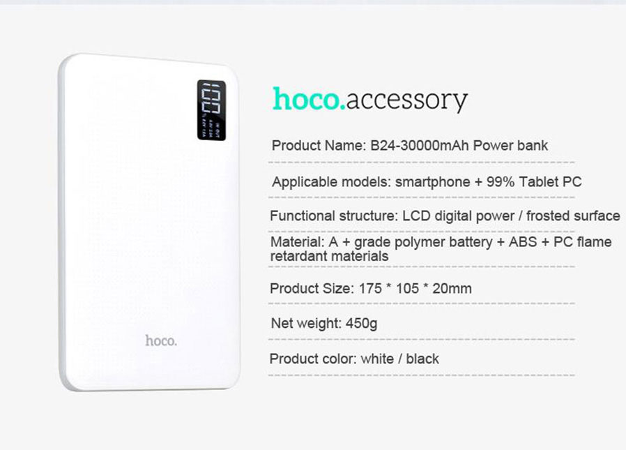 HOCO B24 30000mAh Portable Power Bank with LCD Display