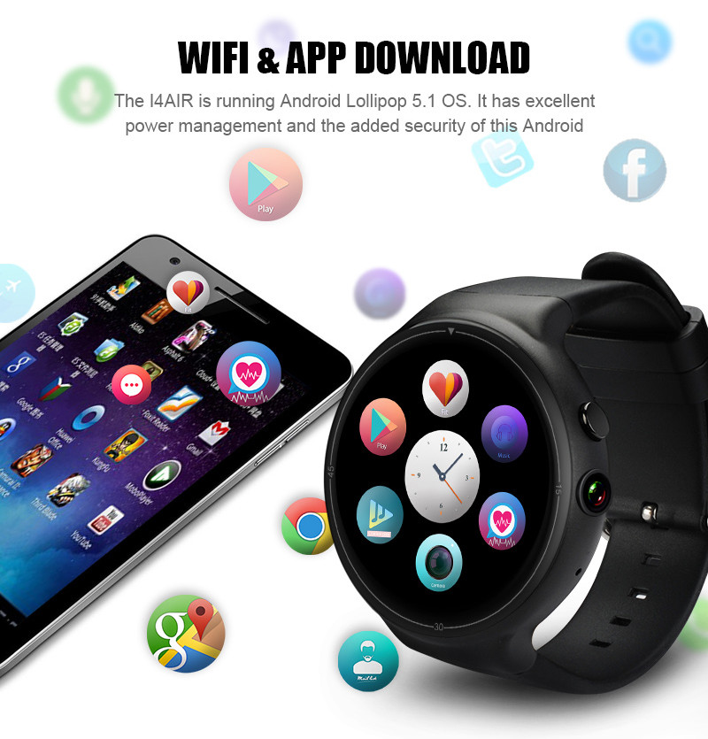 I4 AIR 3G Smart Watch Phone GPS Heart Rate Monitor TPU Strap Smartwatch