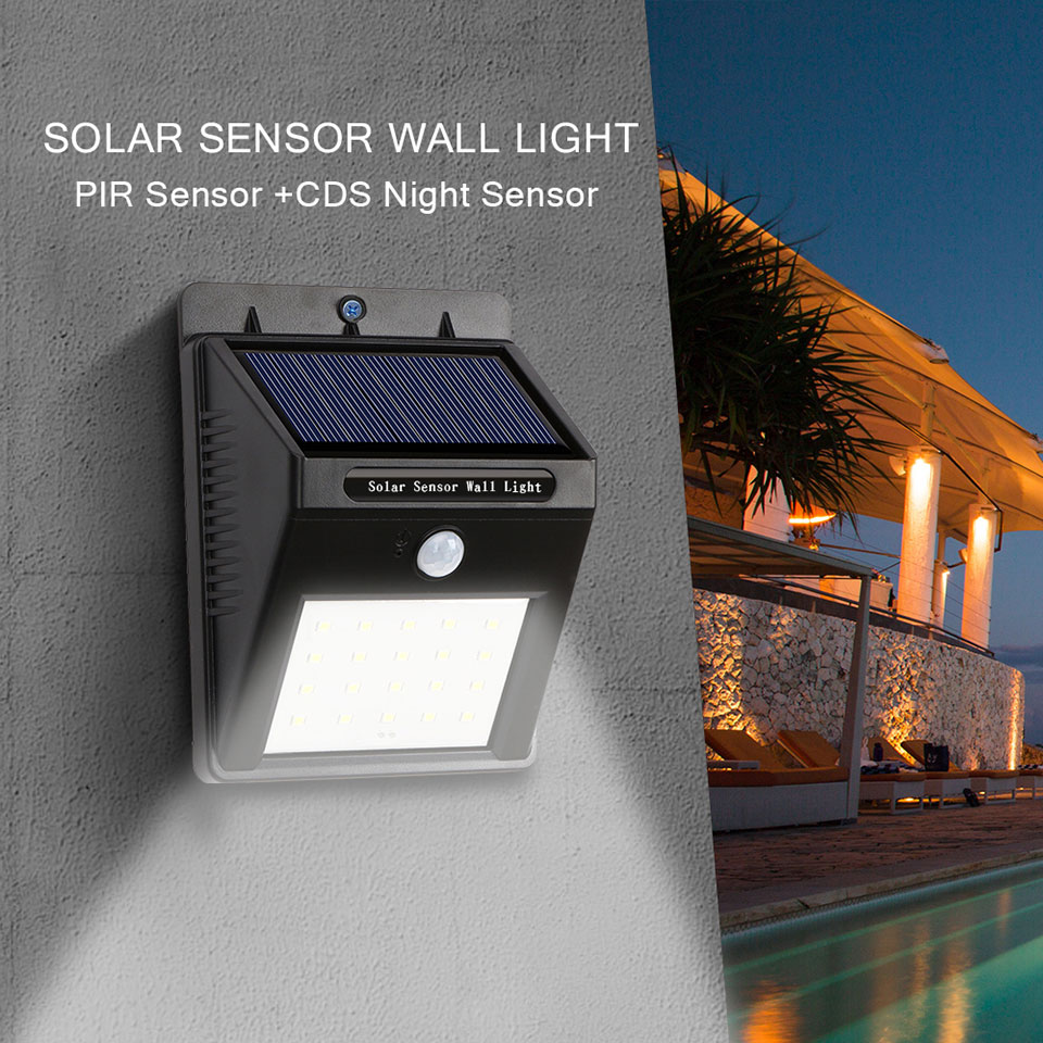 PIR Motion Sensor Wall Light 20 LED Solar Powered Waterproof Garden Lamp