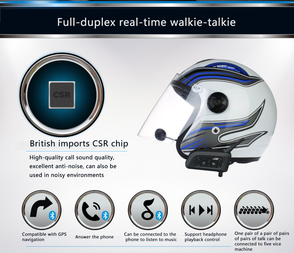 Vnetphone V6 Motorcycle Helmet Waterproof Bluetooth Intercom Headset