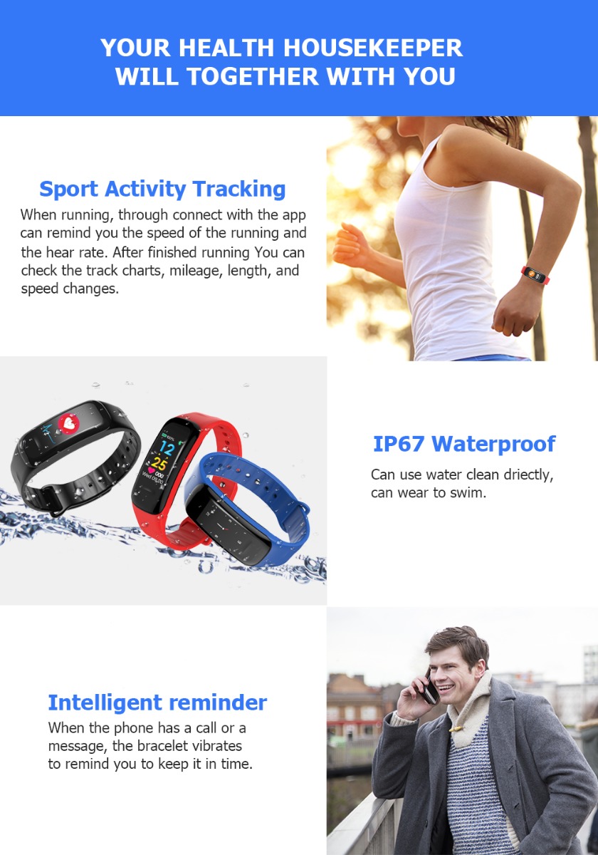 C1 Plus PPG Smart Sport Bracelet with Heart Rate Monitoring Function
