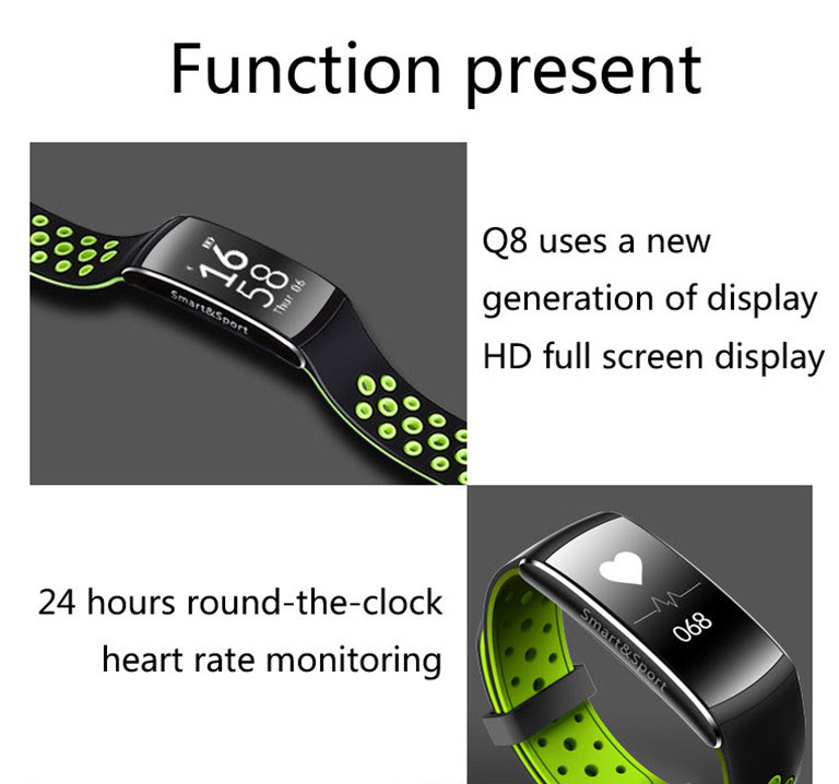 Q8 Smart Wristband Waterproof Blood Pressure Heart Rate Monitor Fitness Tracker