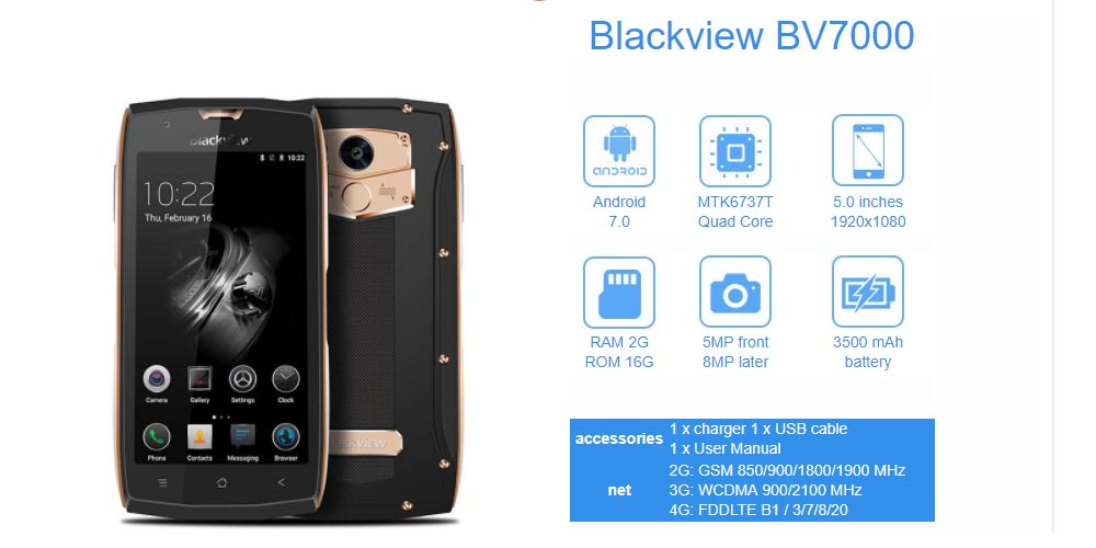 Blackview BV7000 4G IP68 Waterproof Smartphone 2GB RAM 16GB ROM 5.0 Inchs Fingerprint  