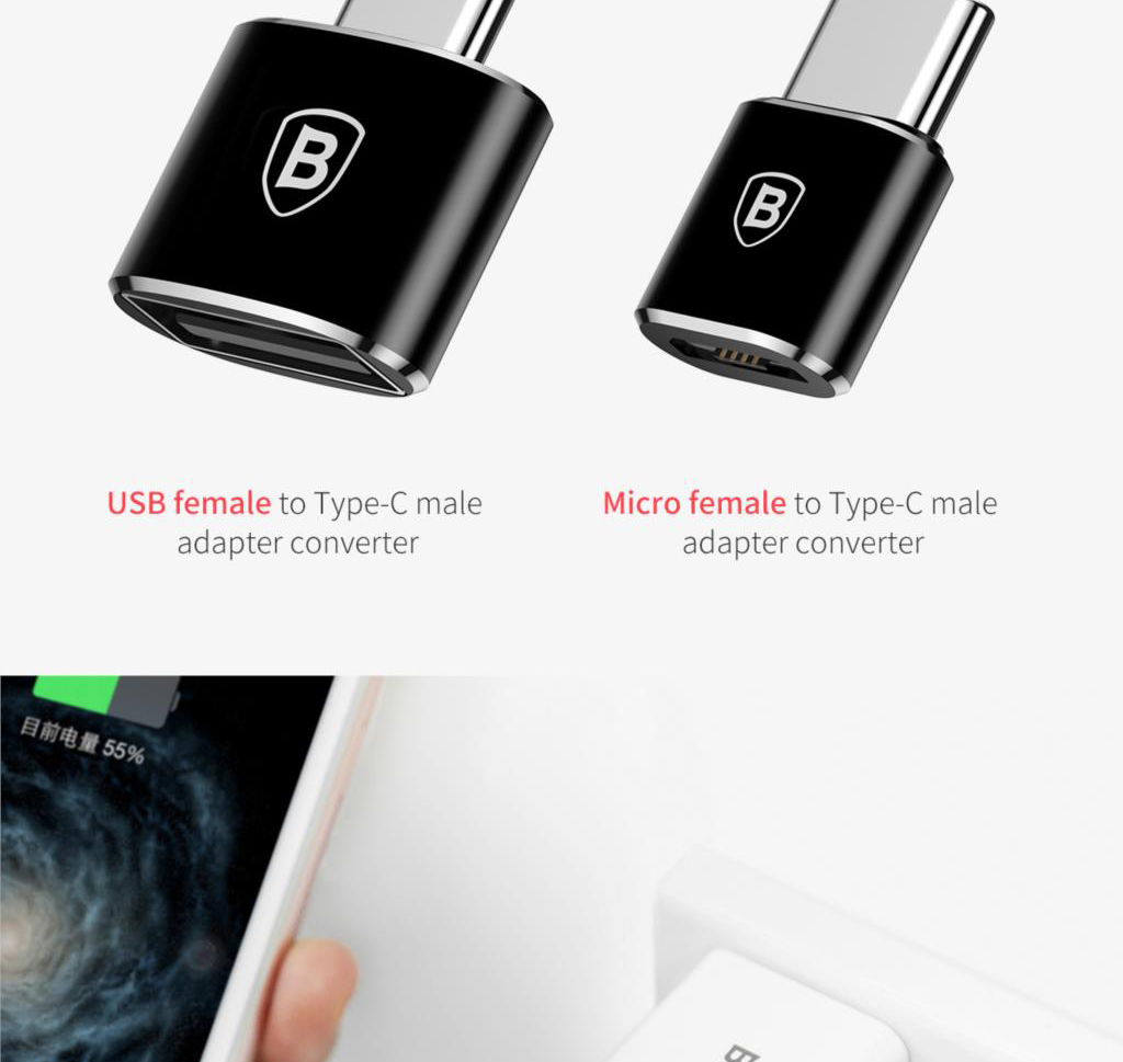 Baseus CATOTG-01 Mini USB Female to Type-C Male Adapter Converter