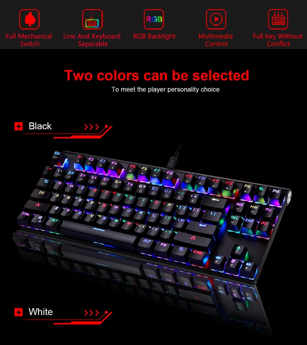 Original Motospeed CK101 Wired Mechanical Gaming Keyboard RGB Ergonomic Light 87 Anti-ghosting Keys 