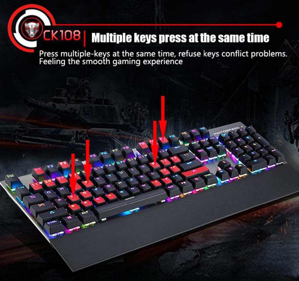 Motospeed CK108 Mechanical USB Gaming Keyboard Wired Blue / Black with Switch 18 Modes Backlight for Gamer