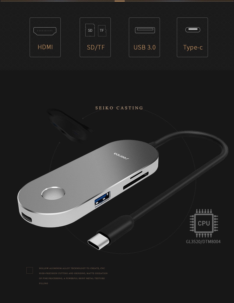 SeenDa IHUB-WG05 USB 3.0 Type-C Multifunction HUB for Macbook Charger 