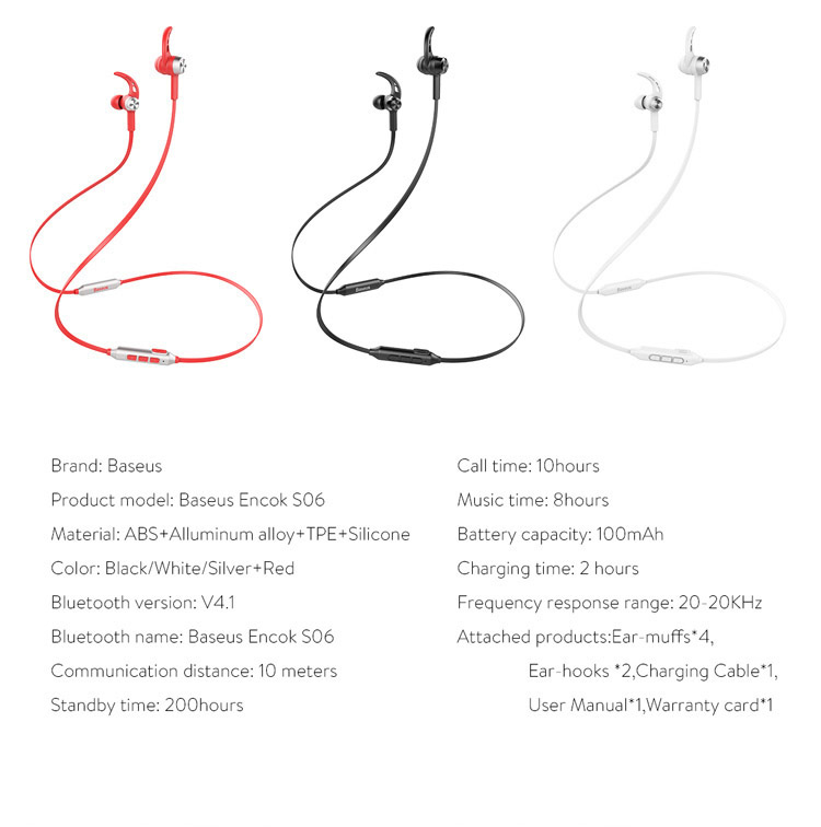 Baseus Encok S06 Magnetic Bluetooth In-ear Earphone (Two Wire Control Box)