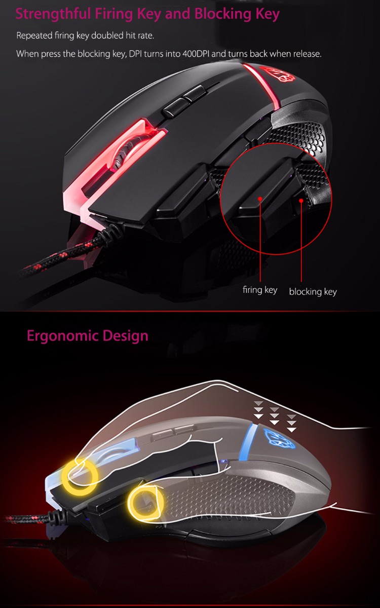 Motospeed V18 Gaming Wired Mouse 4000 DPI High Precision Optical 9 Keys LED Breathing Lamp 