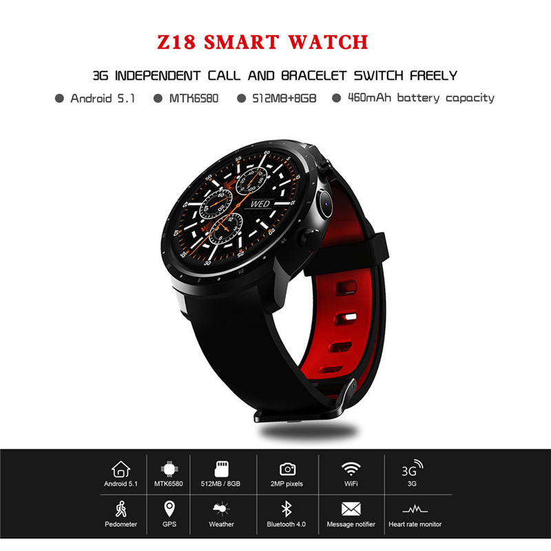 Z18 3G Android 5.1 Smartwatch Bluetooth WiFi GPS Heart Rate Monitor  