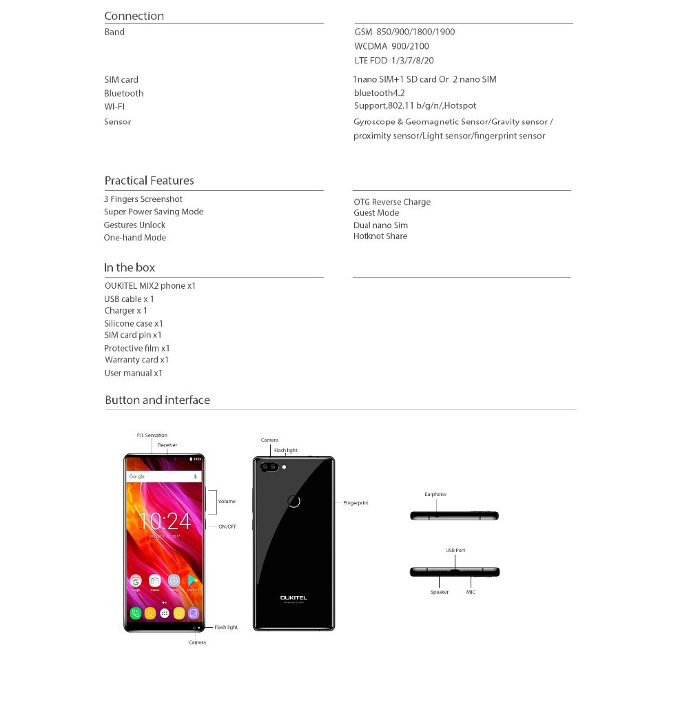 Oukitel MIX 2 5.99 '' FHD Screen 4G Mobile Phone Fingerprint ID
