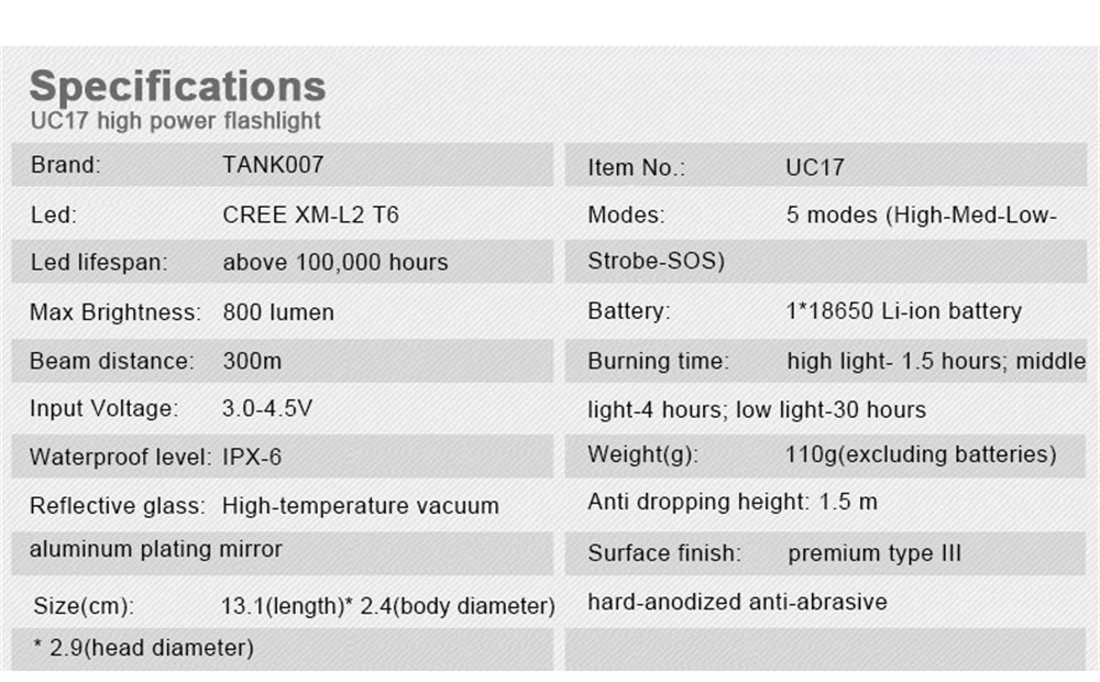 buy tank007 uc17 flashlight