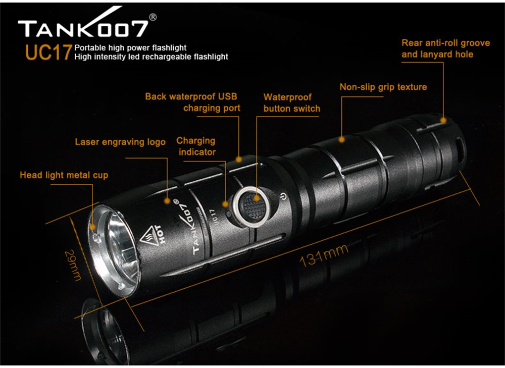 uc17 usb rechargeable flashlight