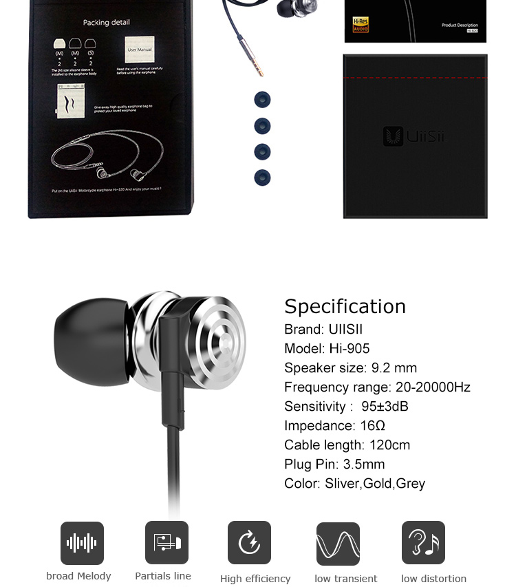 UiiSii Hi905 In-ear Headphone with Microphone for iPhone Xiaomi 