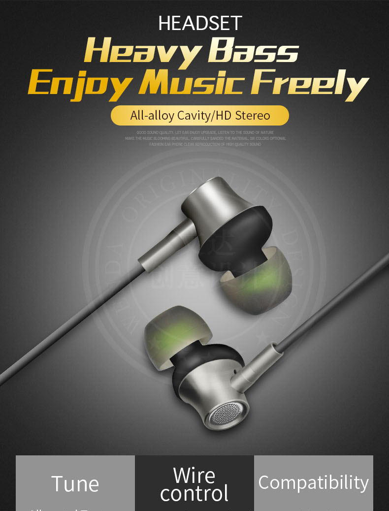 ZERMIE EMB-ZM-06 Metal Earphone with Deep Bass Stereo for iPhone Samsung Xiaomi 