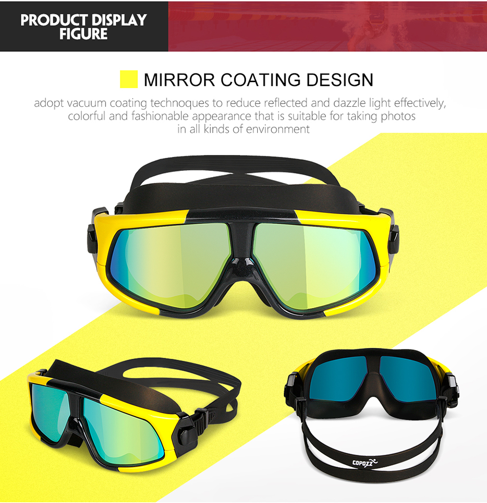 COPOZZ UV Anti-Fog Swimming Goggles Comfortable Silicone Large Frame 